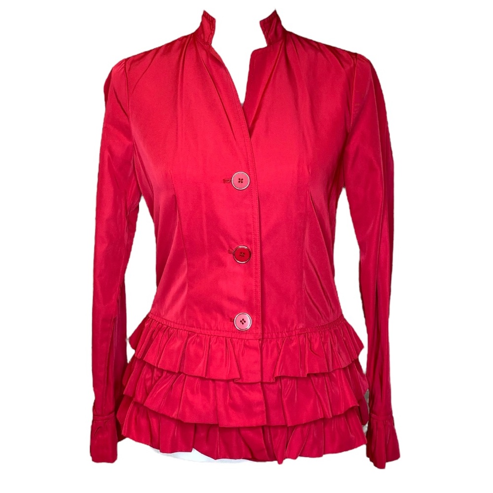 MARC BOUWER Raincoat Jacket Coat Lightweight Hot Pink Ruffle Button Cute XXS